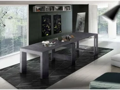 Consola extensível Dguigo, Consola extensível até 12 lugares, Mesa com suportes de extensão, 100% Fabricado em Itália, 51/300x90h77 cm, Ardósia