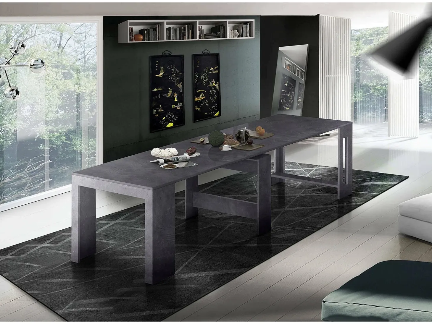 Consola extensível Dguigo, Consola extensível até 12 lugares, Mesa com suportes de extensão, 100% Fabricado em Itália, 51/300x90h77 cm, Ardósia