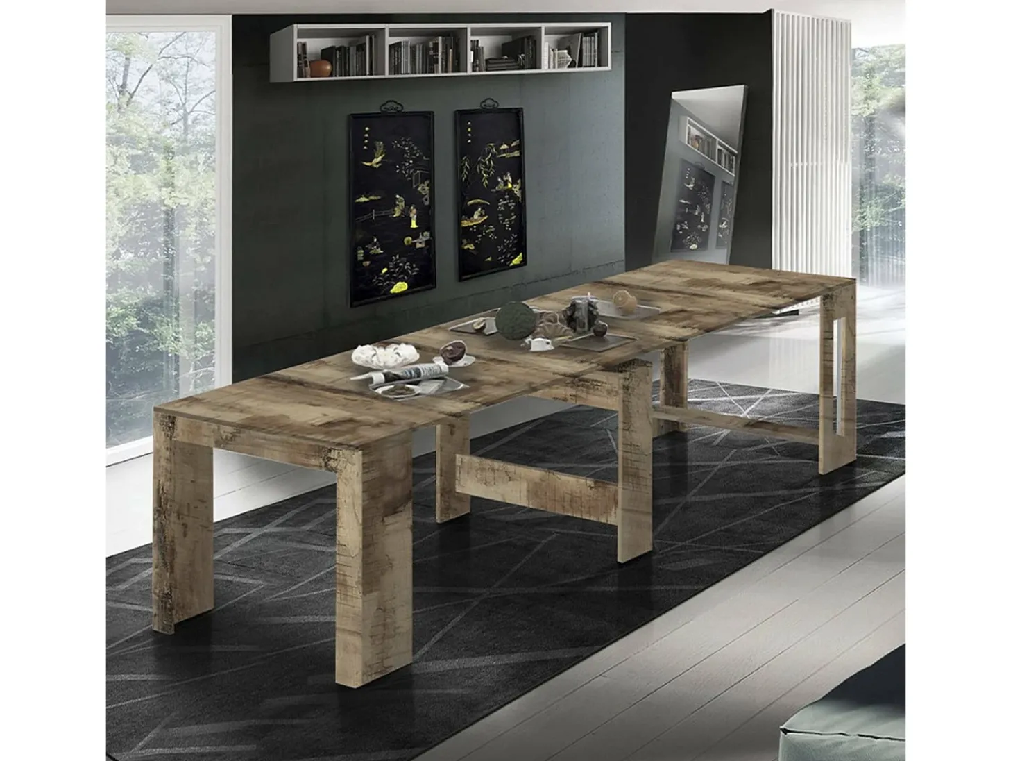 Consola extensível Dguigo, Consola extensível até 12 lugares, Mesa com suportes de extensão, 100% Fabricado em Itália, 51/300x90h77 cm, Bordo