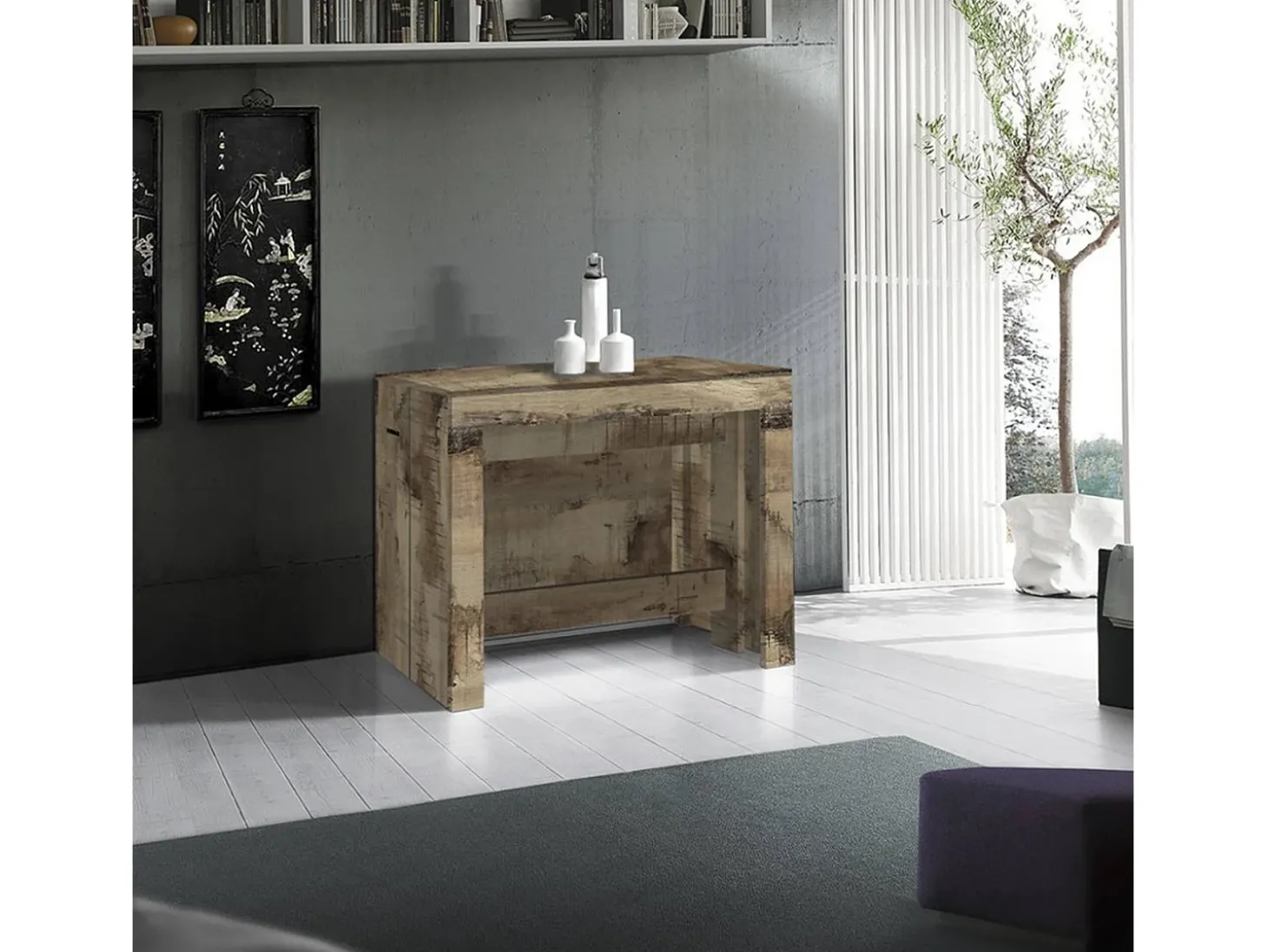Consola extensível Dguigo, Consola extensível até 12 lugares, Mesa com suportes de extensão, 100% Fabricado em Itália, 51/300x90h77 cm, Bordo