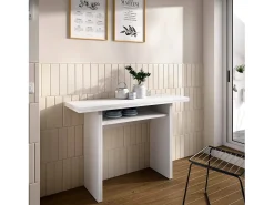 Consola extensível Dmanuel, Consola auxiliar extensível multiposições, Mesa de jantar dobrável com tampo rebatível, 110x33/66h75 cm, Branco