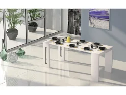 Consola extensível Glicine, Mesa de jantar extensível, Consola multiusos com extensões, 100% Fabricado em Itália, 186x80h76 cm, Branco