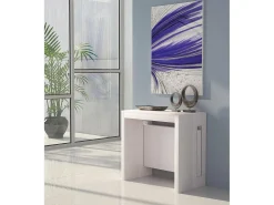 Consola extensível Glicine, Mesa de jantar extensível, Consola multiusos com extensões, 100% Fabricado em Itália, 186x80h76 cm, Branco