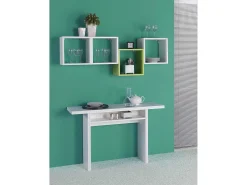 Consola extensível lavanda, Mesa de jantar com abertura rebatível, Consola multiusos extensível, 100% Fabricado em Itália, 120x70h75 cm, Branco