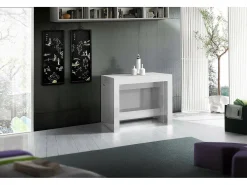 Consola extensível Martino, Consola extensível até 12 lugares, Mesa com suportes de extensão, 100% Fabricado em Itália, 51/300x90h77 cm, Branco brilhante
