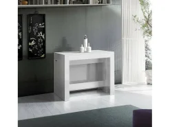 Consola extensível Martino, Consola extensível até 12 lugares, Mesa com suportes de extensão, 100% Fabricado em Itália, 51/300x90h77 cm, Lariço branco brilhante