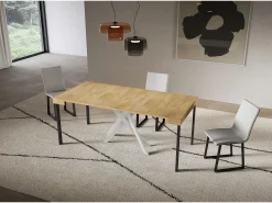 Consola extensível 90x40/196 cm Saki Pequenas pernas brancas em carvalho natural