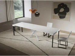 Consola extensível 90x40/300 cm Saki branco cinza pernas brancas