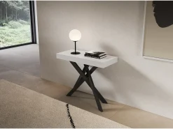 Consola extensível 90x40/196 cm Saki Pequenas pernas brancas cinza antracite