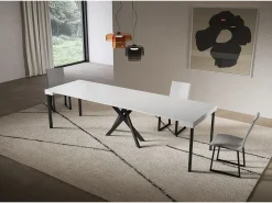 Consola extensível 90x40/300 cm Saki branco freixo pernas antracite