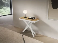Consola extensível 90x40/300 cm Saki Evolution moldura branca carvalho natural