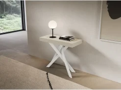 Consola extensível 90x40/196 cm Saki Premium Pernas pequenas em caxemira branca