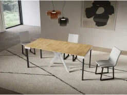 Consola extensível 90x40/196 cm Saki Small Evolution moldura branca carvalho natural