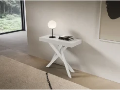 Consola extensível 90x40/300 cm Saki Premium branco cinza pernas brancas