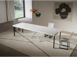 Consola extensível 90x40/300 cm Saki Premium branco cinza pernas brancas