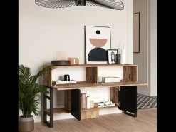 Consola industrial TARI com arrumação em madeira natural e metal preto