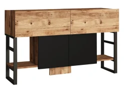 Consola industrial TARI com arrumação em madeira natural e metal preto