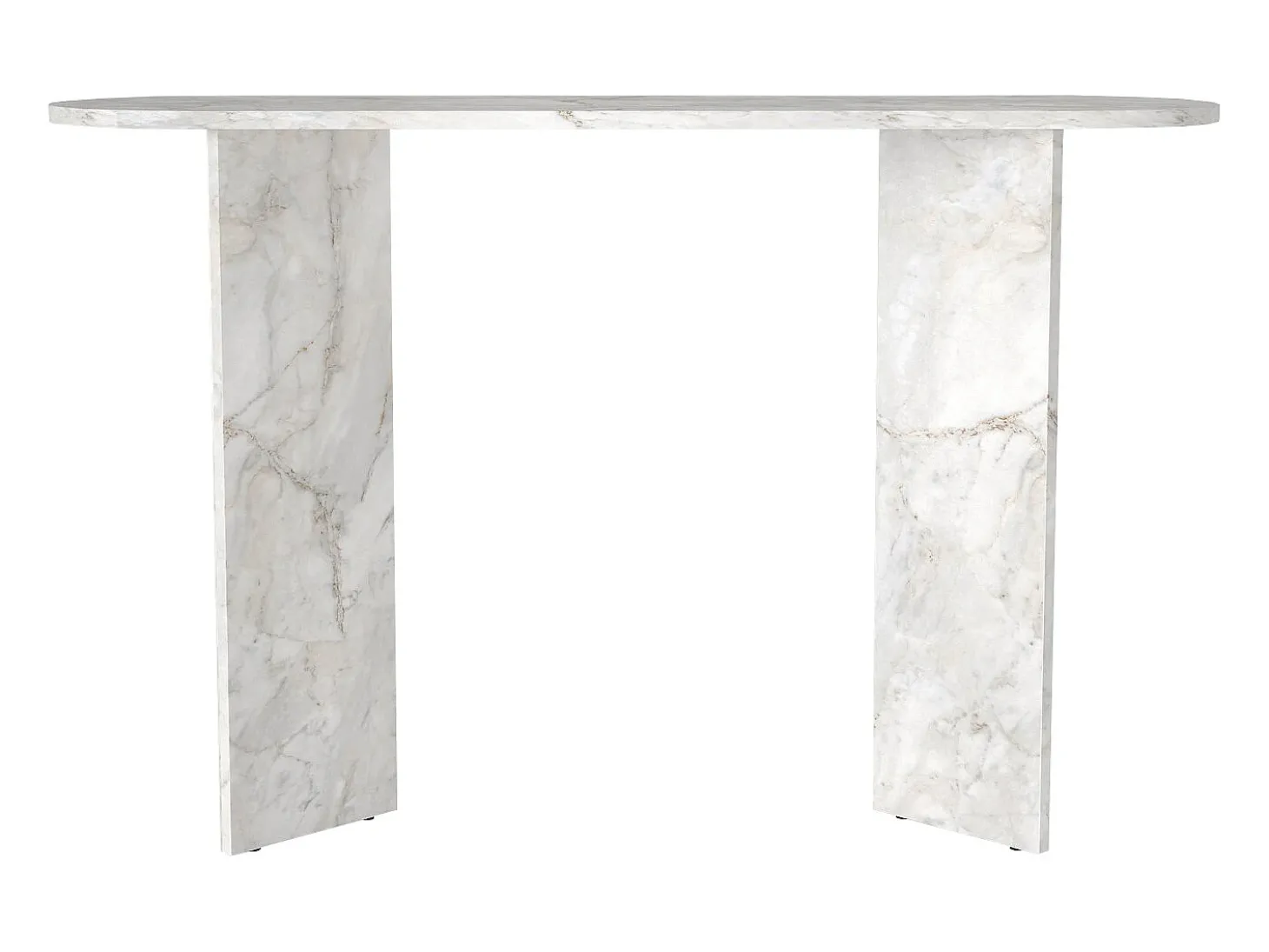 Consola oval de cor efeito mármore branco - TOPANIA