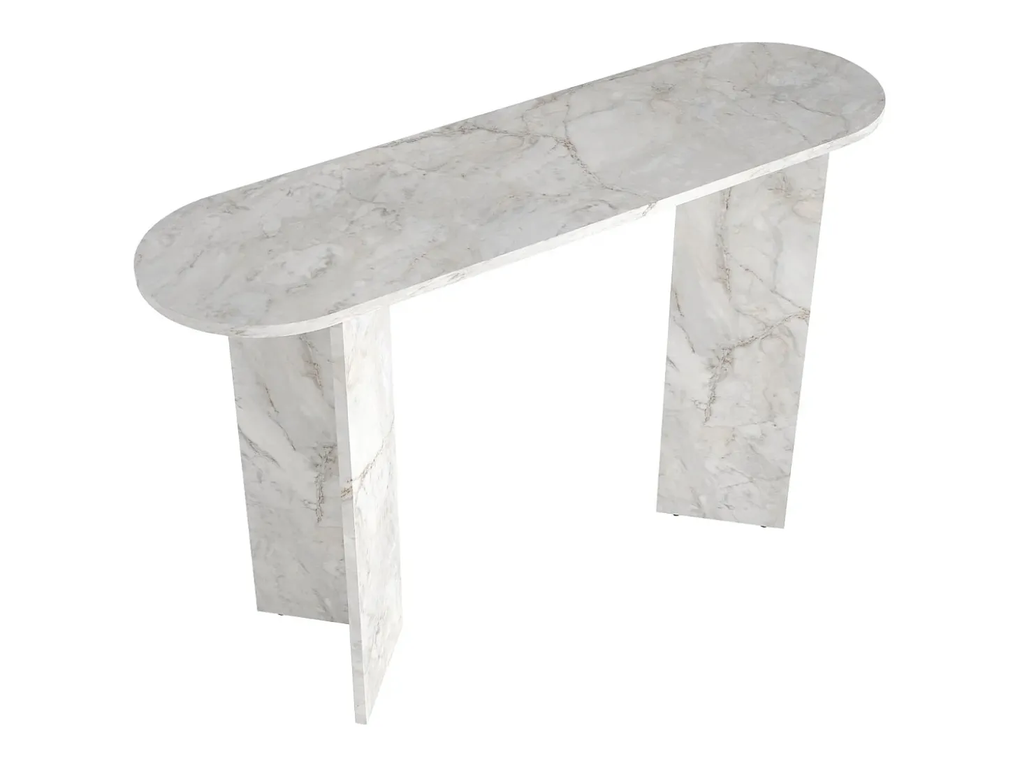 Consola oval de cor efeito mármore branco - TOPANIA