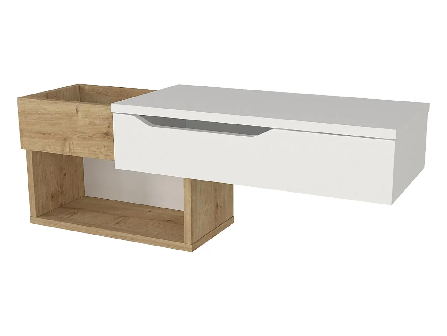Consola suspensa com 1 gaveta e 2 nichos cor natural e branco - DAREKA