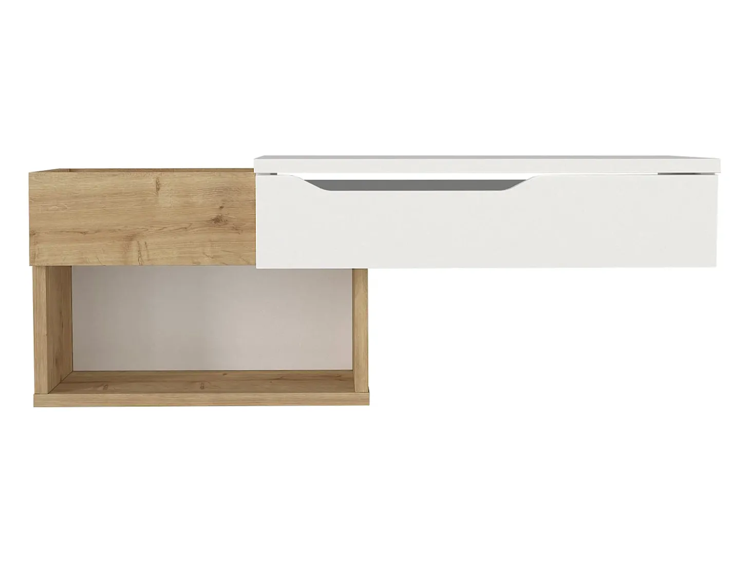 Consola suspensa com 1 gaveta e 2 nichos cor natural e branco - DAREKA