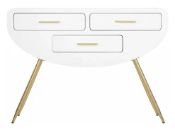 Consola Tomato, Mesa multiusos, Armário lateral, Secretária de corredor, 110x40 h80 cm, Branco e Dourado