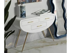Consola Tomato, Mesa multiusos, Armário lateral, Secretária de corredor, 110x40 h80 cm, Branco e Dourado