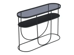 Console com 1 prateleira em metal e vidro fumê - Preto e transparente - PRETORIA