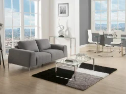 Console de design FREYA em vidro temperado e metal cromado.