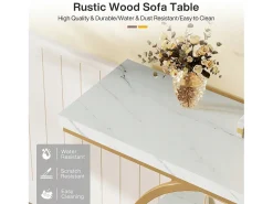 Console de Estilo Industrial de 105 cm, com 4 Níveis e Base Circular, estreita em Madeira com Prateleiras de Armazenamento (Branco/Dourado)