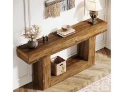 Console de mesa com 160 cm de comprimento, mesa de entrada com 2 andares, mesa baixa com espaço de armazenamento