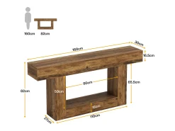 Console de mesa com 160 cm de comprimento, mesa de entrada com 2 andares, mesa baixa com espaço de armazenamento
