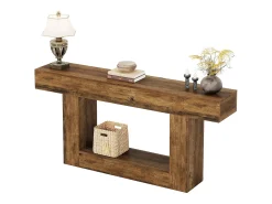 Console de mesa com 160 cm de comprimento, mesa de entrada com 2 andares, mesa baixa com espaço de armazenamento