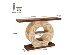 Console de mesa de 100 cm com armazenamento - Mesa de entrada em madeira para sala, com prateleiras e base circular