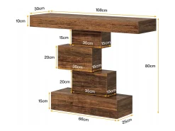 Console de mesa, mesa de apoio de 108 cm feita de madeira estreita atrás do sofá com base geométrica, mesa de entrada industrial, marrom rústico