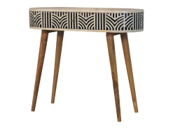 Console Edessa Artisan Furniture com incrustação em osso, 1 gaveta, castanho claro