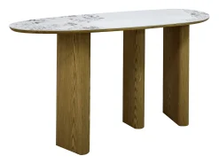 Console em cerâmica e MDF - Natural e efeito mármore branco - MODREYO