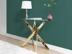 Console em vidro temperado e metal dourado - Transparente - COSIMA