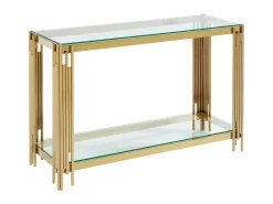 Console em vidro temperado e aço inoxidável - Dourado - NOMELANO