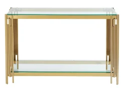 Console em vidro temperado e aço inoxidável - Dourado - NOMELANO