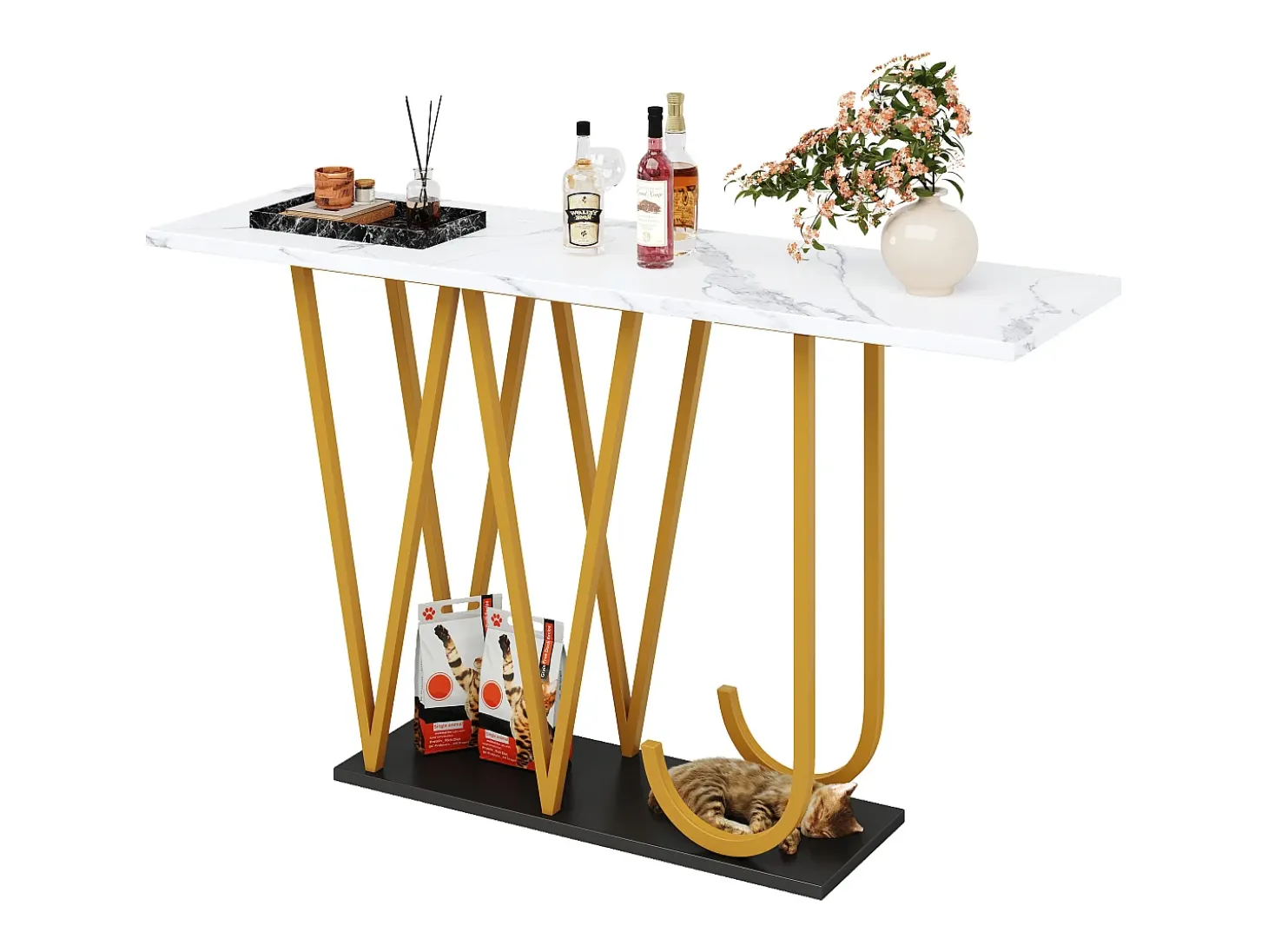 Console estilo moderno 120x29,5x80 cm - para sala de estar ou corredor - estrutura e pés de metal - Branco