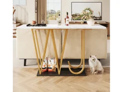 Console estilo moderno 120x29,5x80 cm - para sala de estar ou corredor - estrutura e pés de metal - Branco