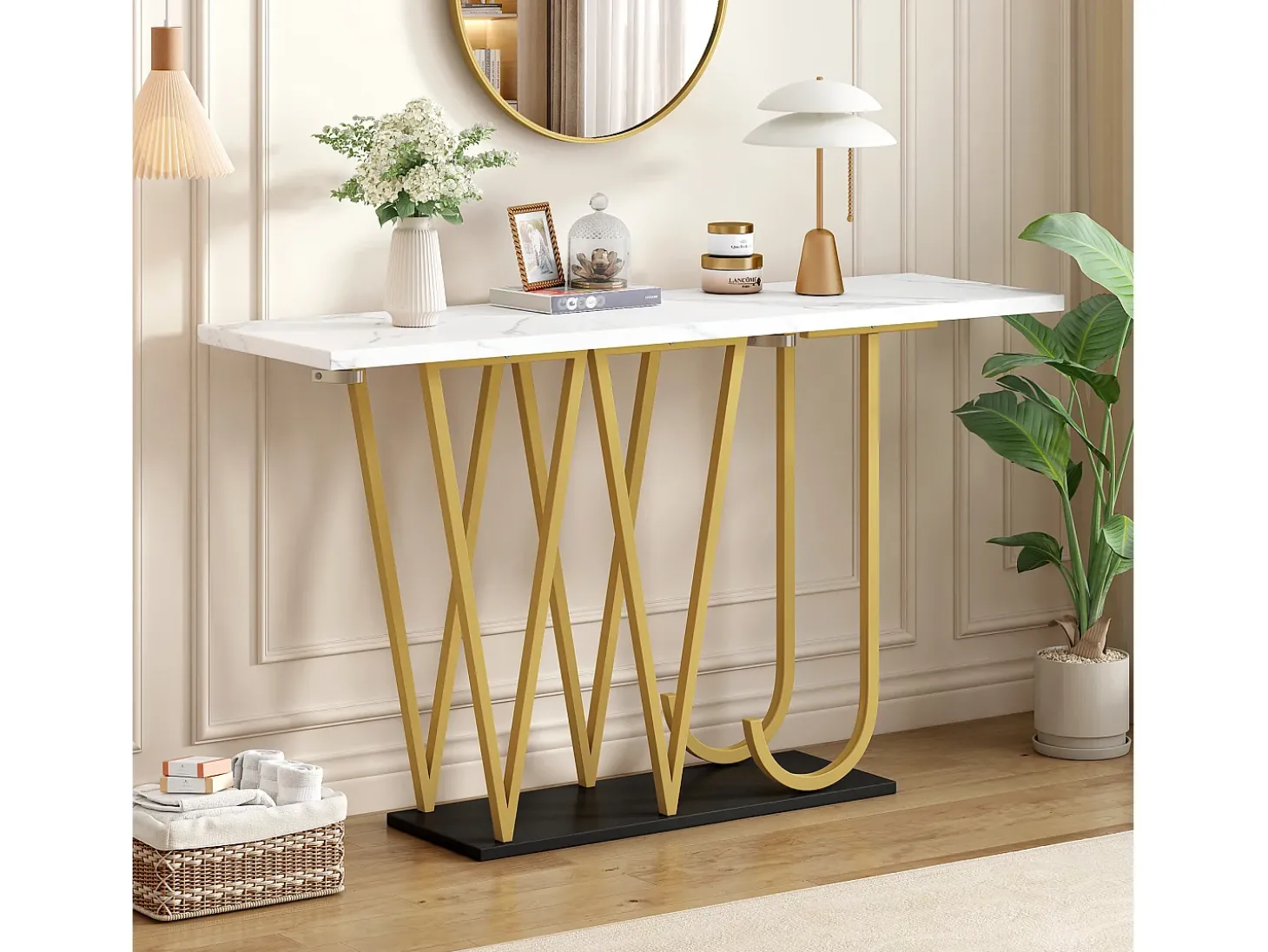 Console estilo moderno 120x29,5x80 cm - para sala de estar ou corredor - estrutura e pés de metal - Branco