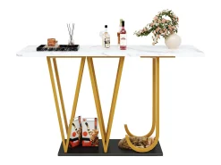 Console estilo moderno 120x29,5x80 cm - para sala de estar ou corredor - estrutura e pés de metal - Branco