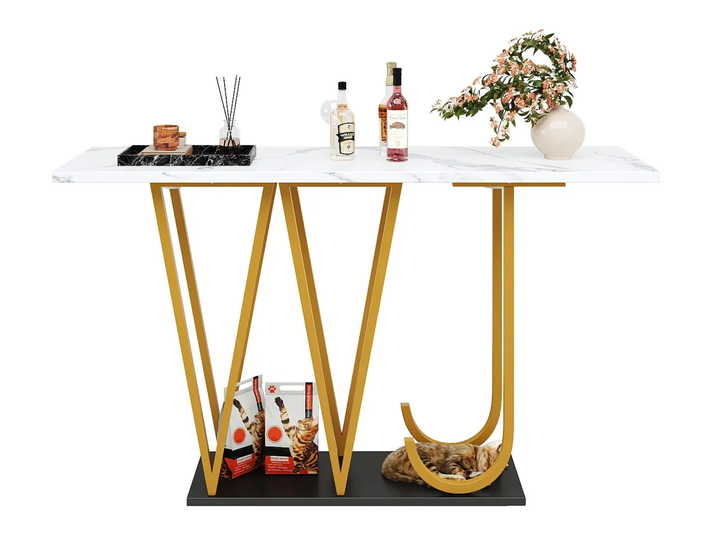 Console estilo moderno 120x29,5x80 cm - para sala de estar ou corredor - estrutura e pés de metal - Branco