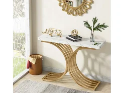 Console estreita para mesa, mesa auxiliar com estrutura em metal dourado, 100 x 30 x 80 cm, pequena mesa de exposição