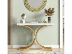 Console estreita para mesa, mesa auxiliar com estrutura em metal dourado, 100 x 30 x 80 cm, pequena mesa de exposição