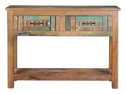 Console exclusivo em madeira reciclada multicolorida