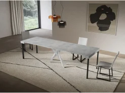 Console extensível 90x40/300 cm Saki concreto pernas brancas