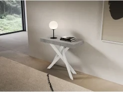 Console extensível 90x40/300 cm Saki concreto pernas brancas